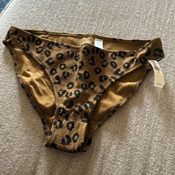 Aerie Ribbed Texture Full Coverage Bikini Bottom Brown Cheetah Small - Picture 3 of 4